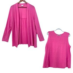 J. Jill Love Linen Pink Cardigan and Tank Top Two Piece Matching Set Size XL